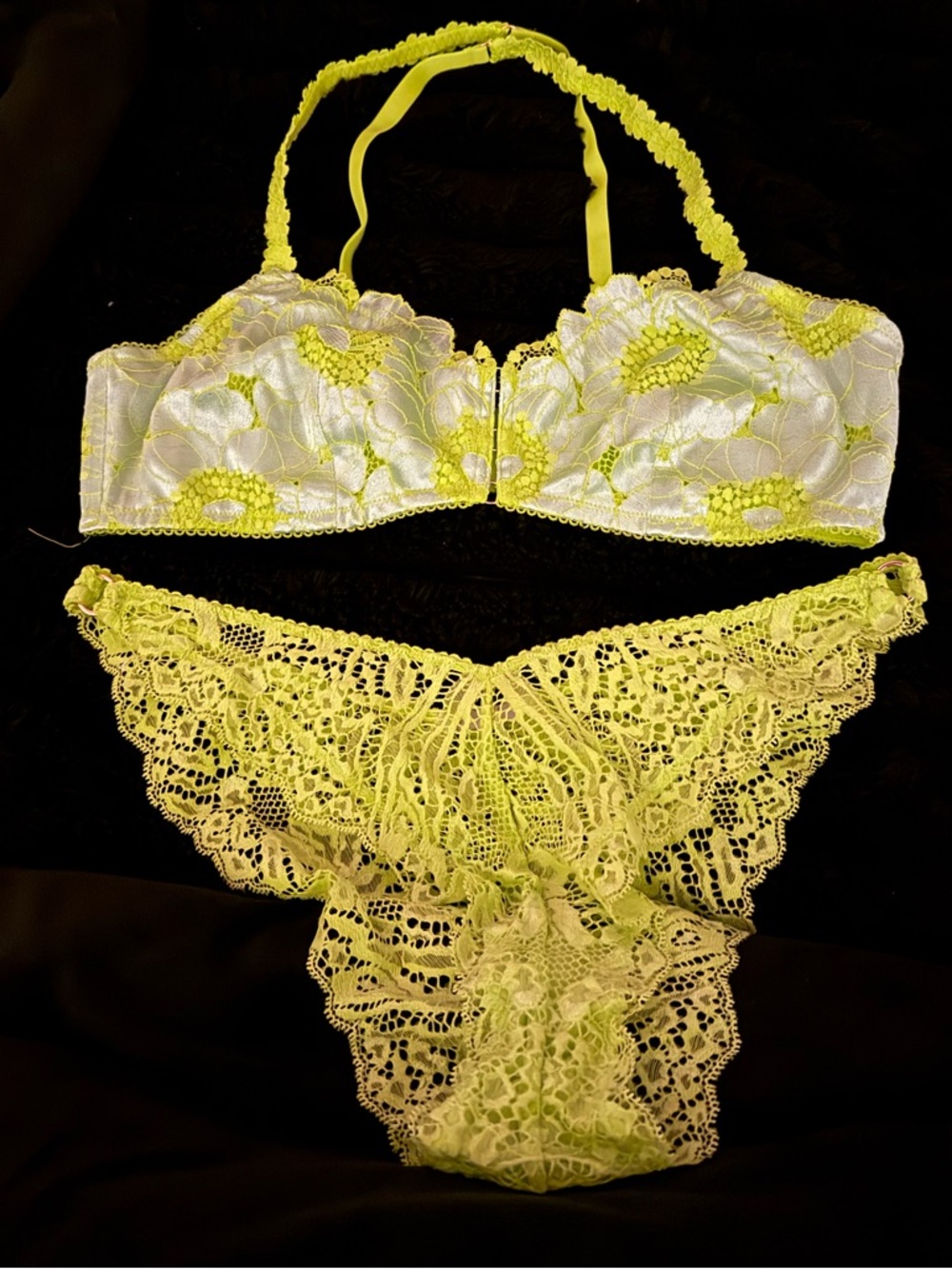 Savage X Fenty Neon Yellow Lace Balconette Bra & Lace Bikini